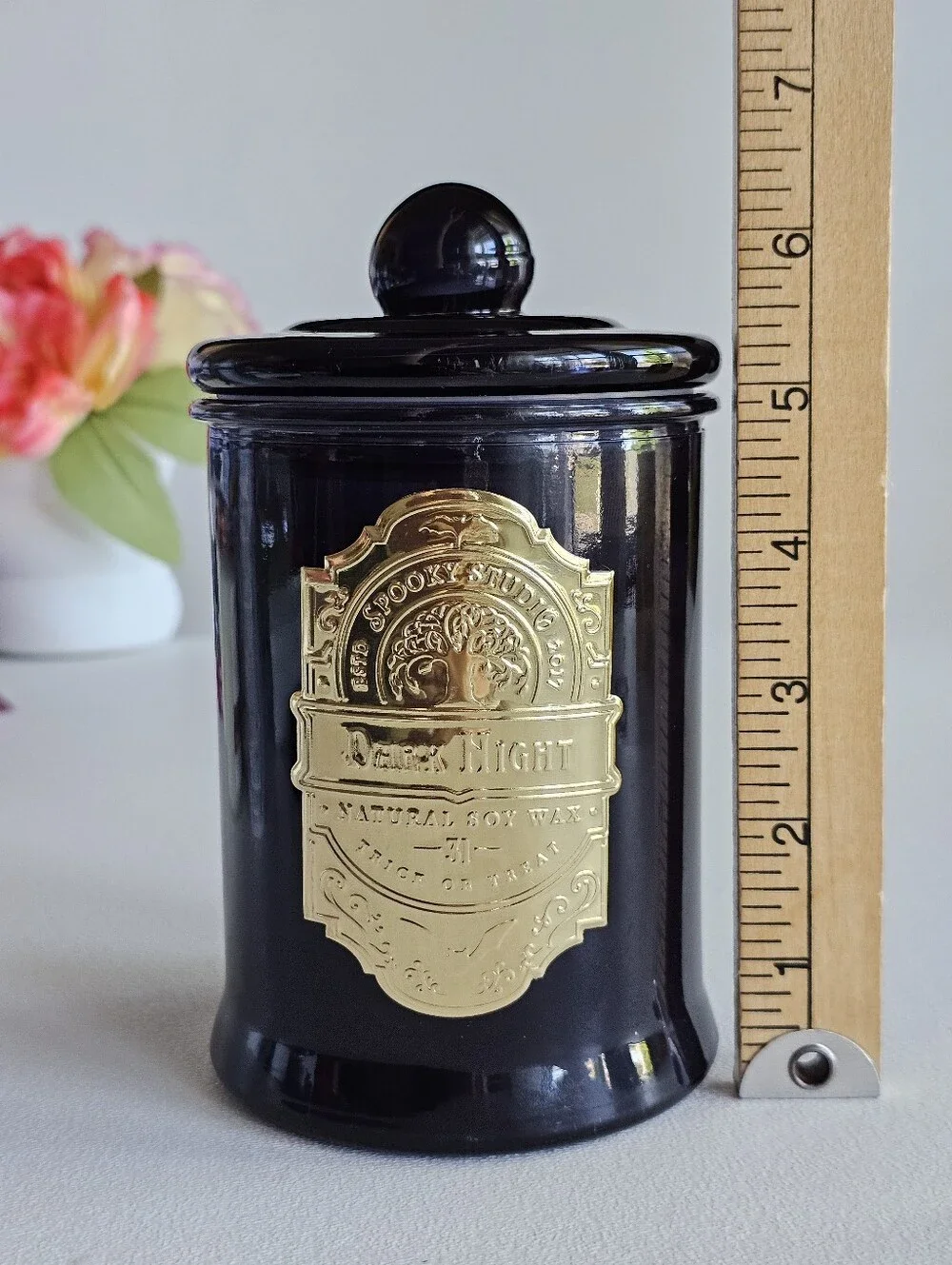 Spooky Studio Dark Night Mahogany Teakwood Natural Soy Wax Candle 17oz Black Jar